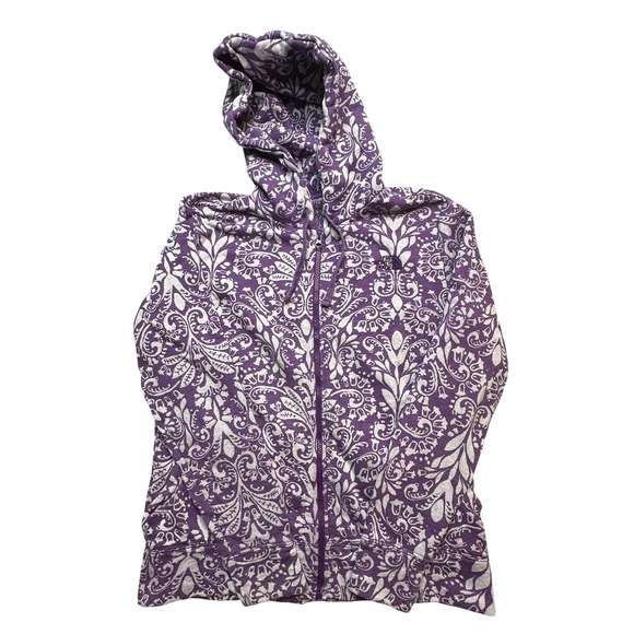 The North Face Hoodie Womens Medium Purple Full Zip Paisley Knit Logo Sweatshirt